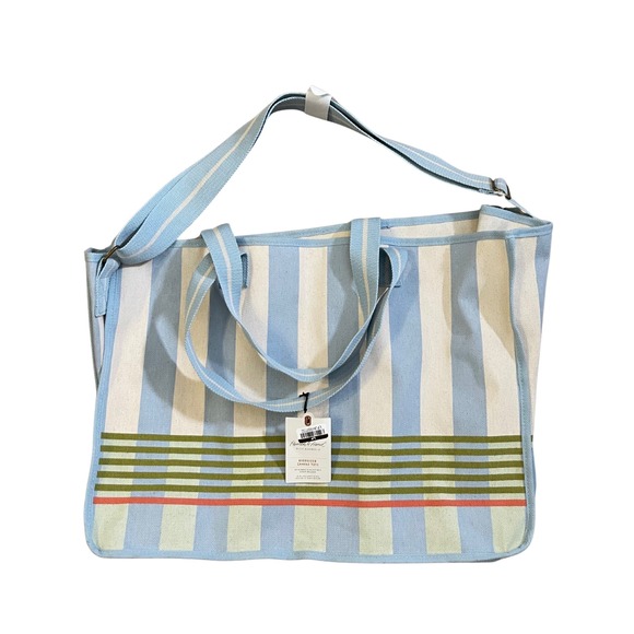MAGNOLIA Large Canvas Tote Bag Cross Nautical Blue Stripe Farmhouse Beach Travel - Picture 4 of 11